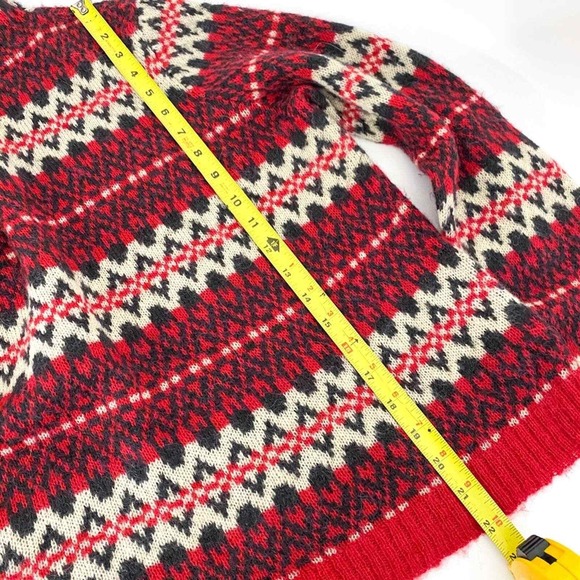 Chaps Petite Large Fair Isle Sweater Wool Blend Red Black White Pullover Mock - Picture 8 of 8